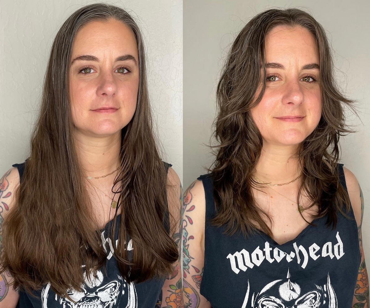 Middle-Parted Medium Shag with Soft Curls