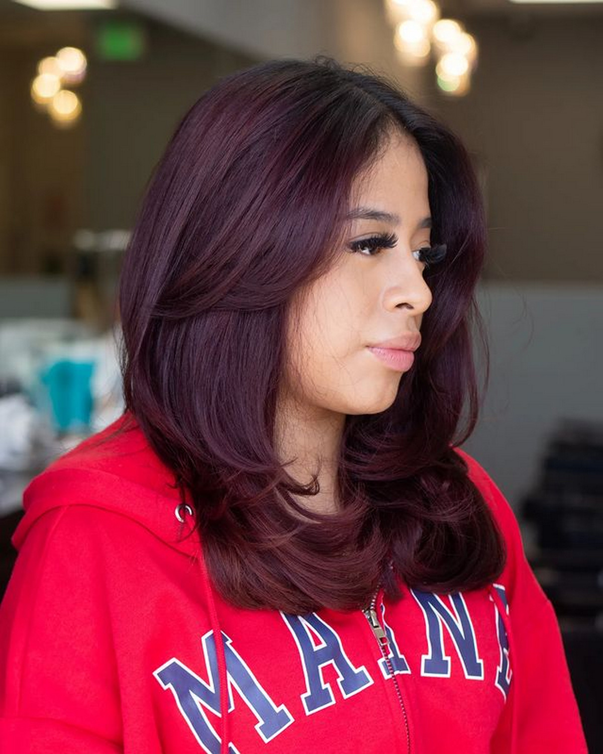 Plum Layered Medium-Length Hair