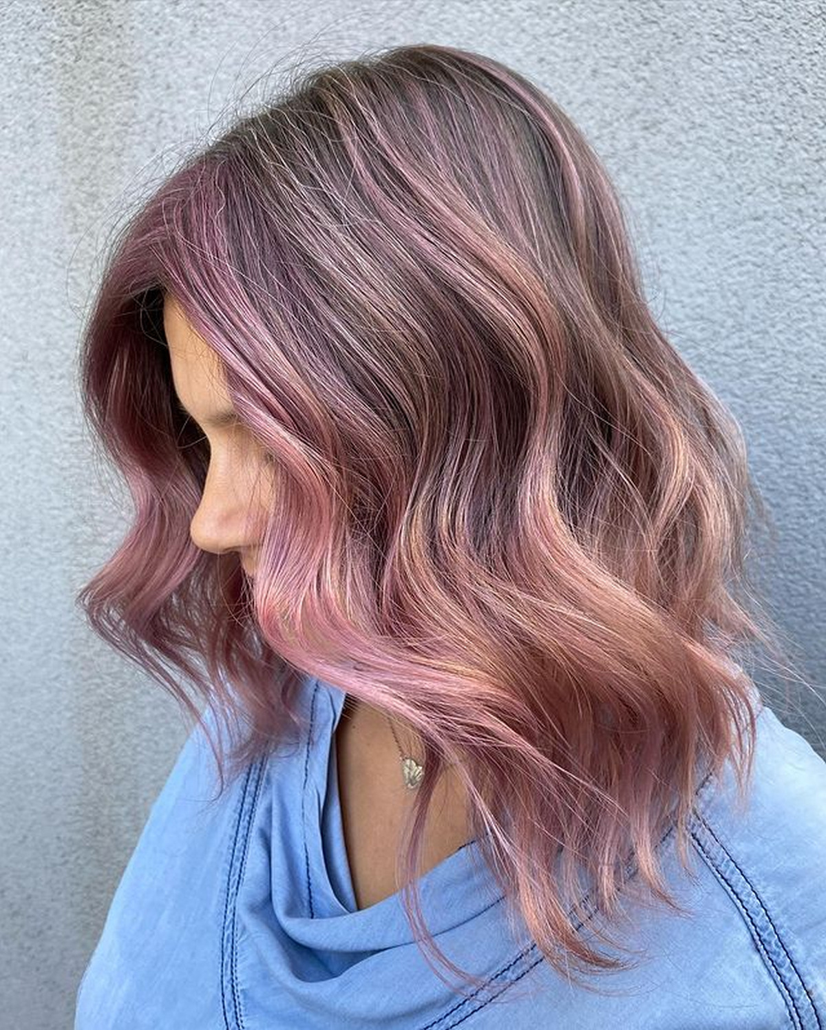 Soft Pink On Lob Hair