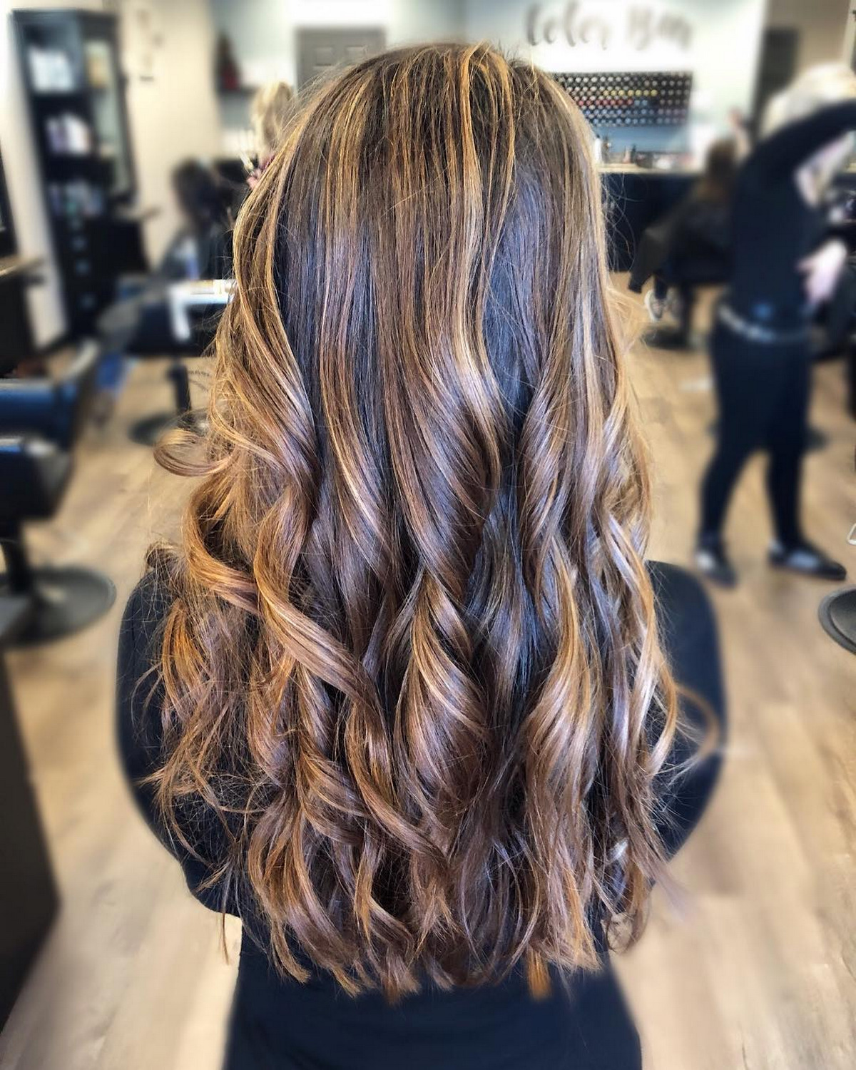 Amber Brown Balayage With Blonde Highlights