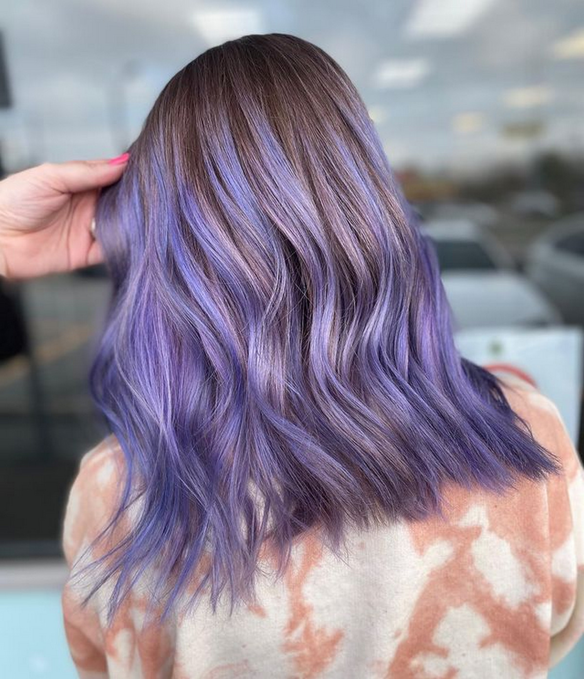 Purple Streak On Medium-Length Hair