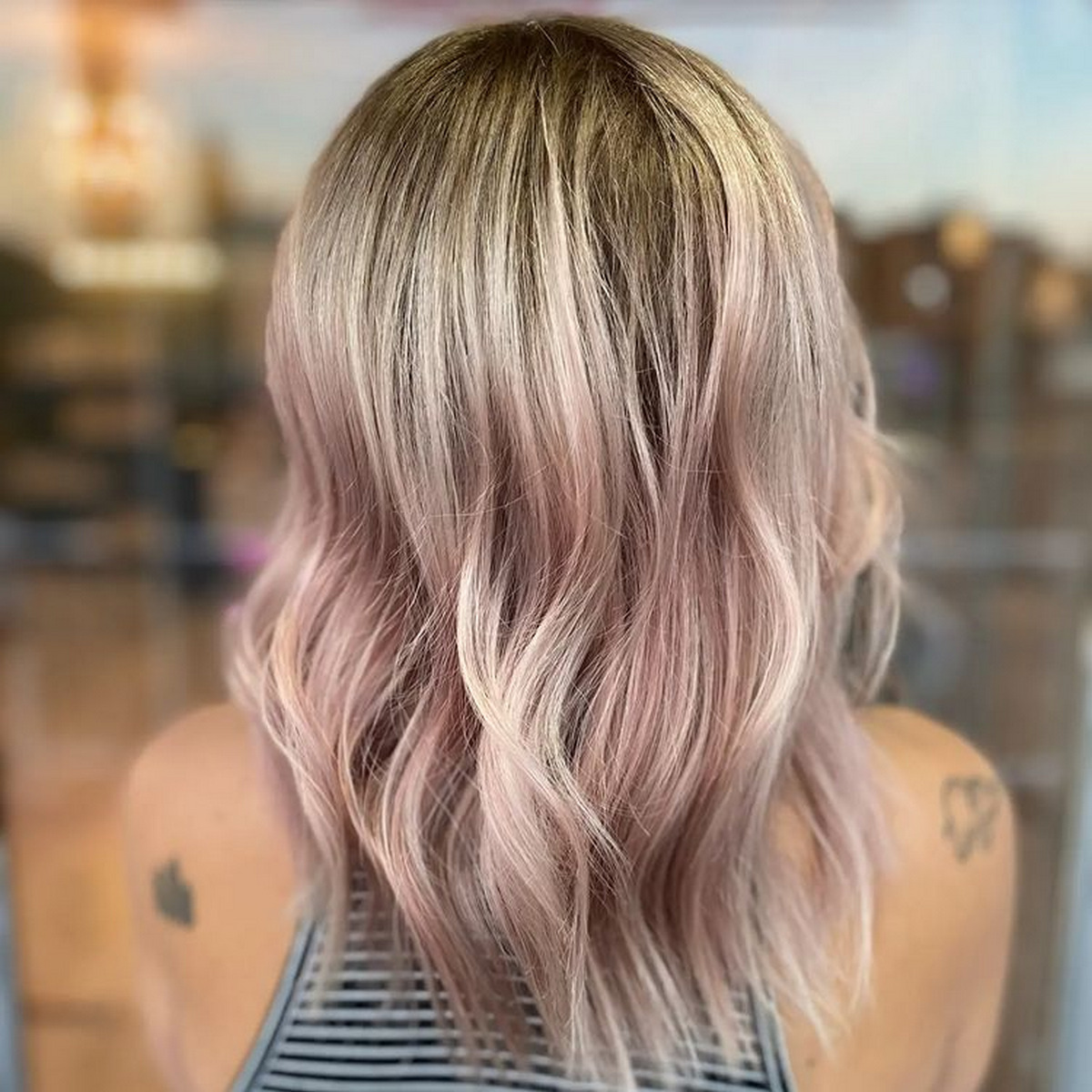 Pink Balayage On Medium-Length Blonde Hair