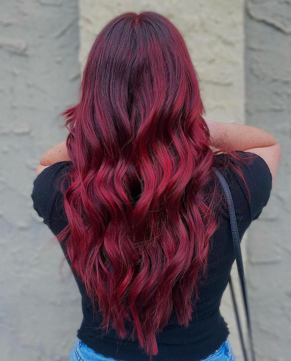 Long Layers Hair With Red Velvet Balayage