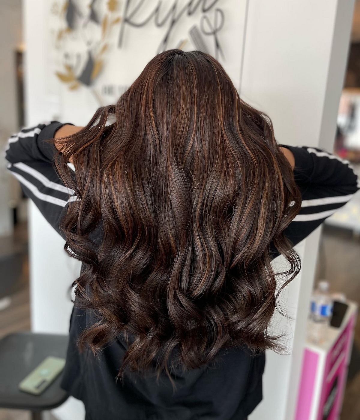 Warm Brown Highlights On Long Layers Hair