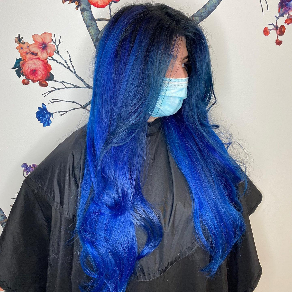 Long Layered Haircut With Blue Ombre