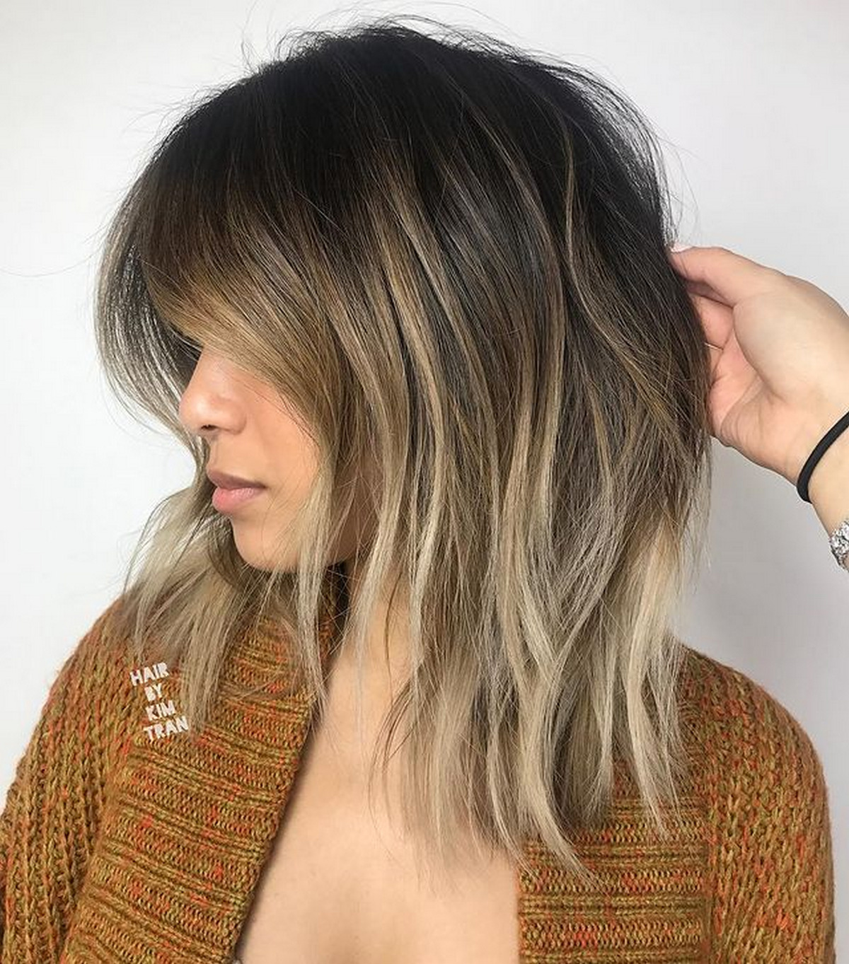 Long Disconnected Bob With Highlights