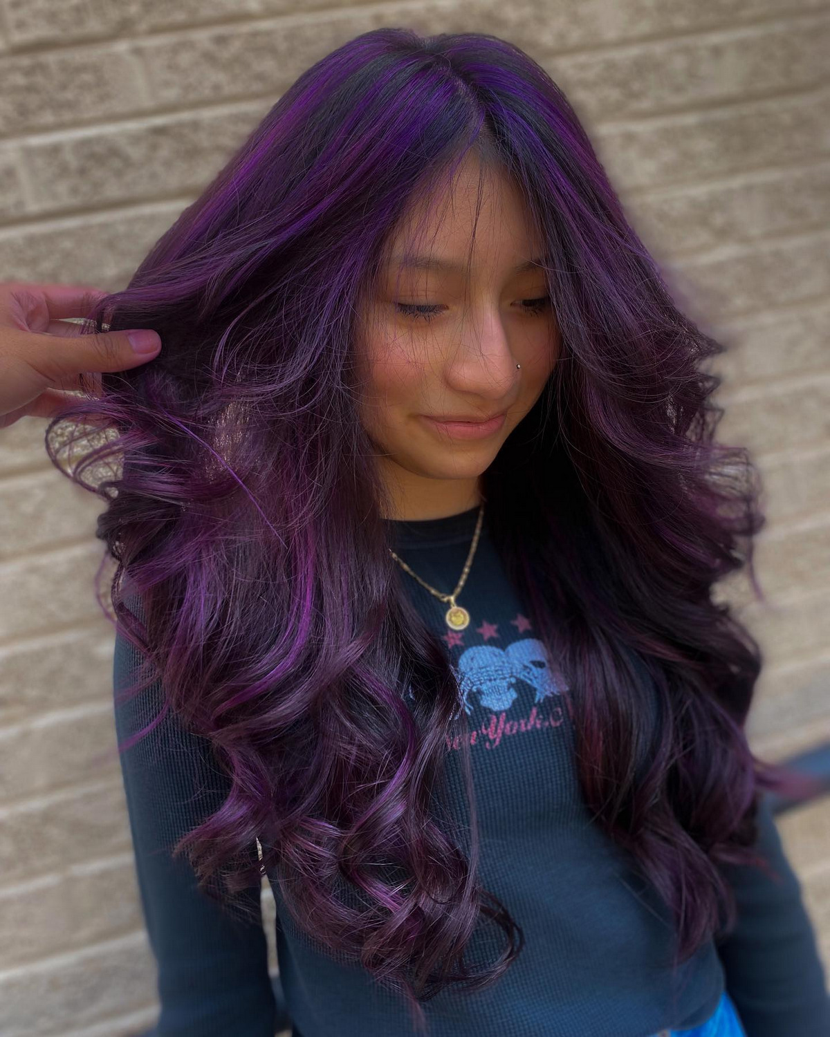Long Layered Haircut With Purple Highlights
