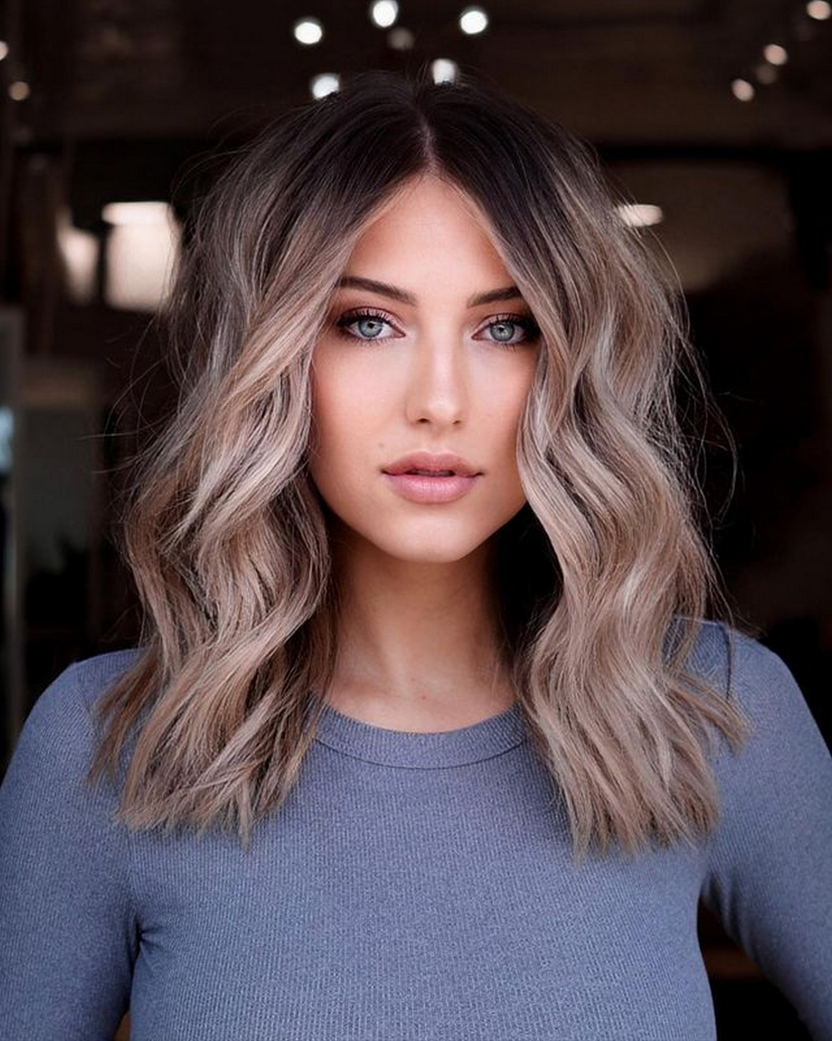 Center-Parted Ash Brown For Medium-Length Hair