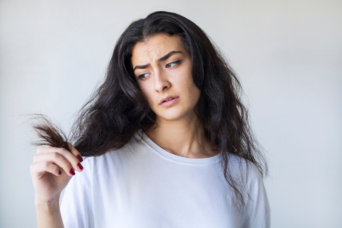 A girl with her dry hair