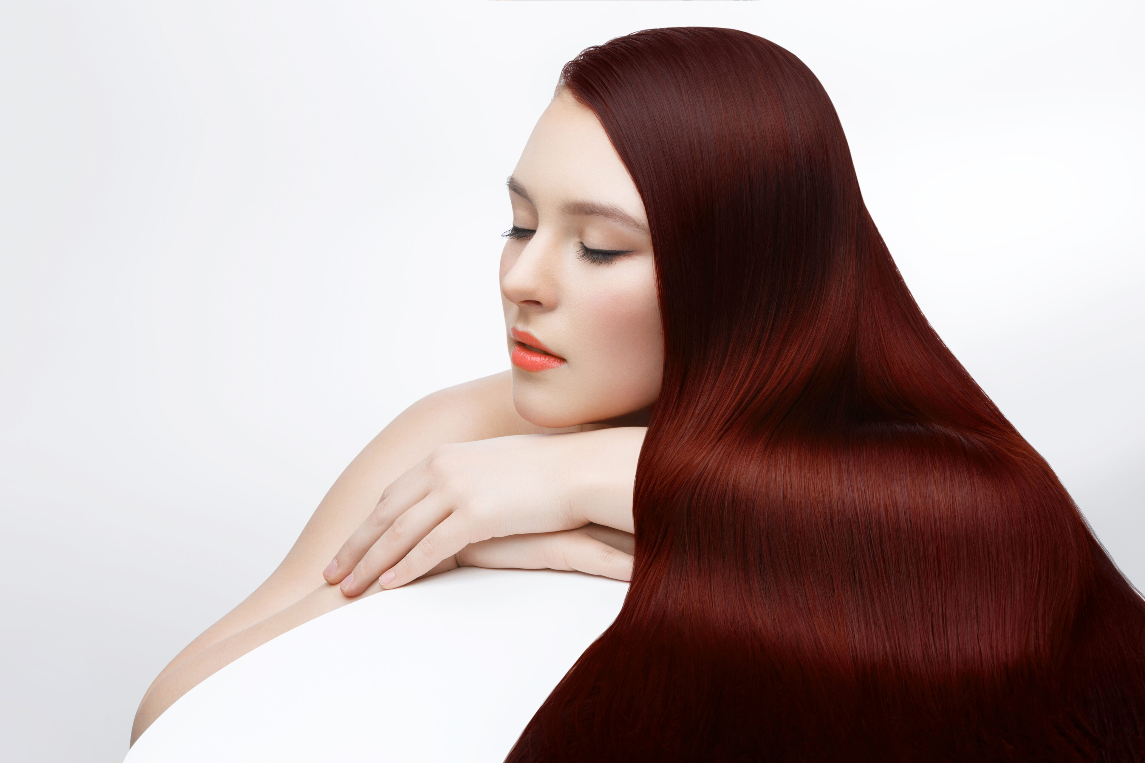 A beautiful girl with her dyed auburn hair