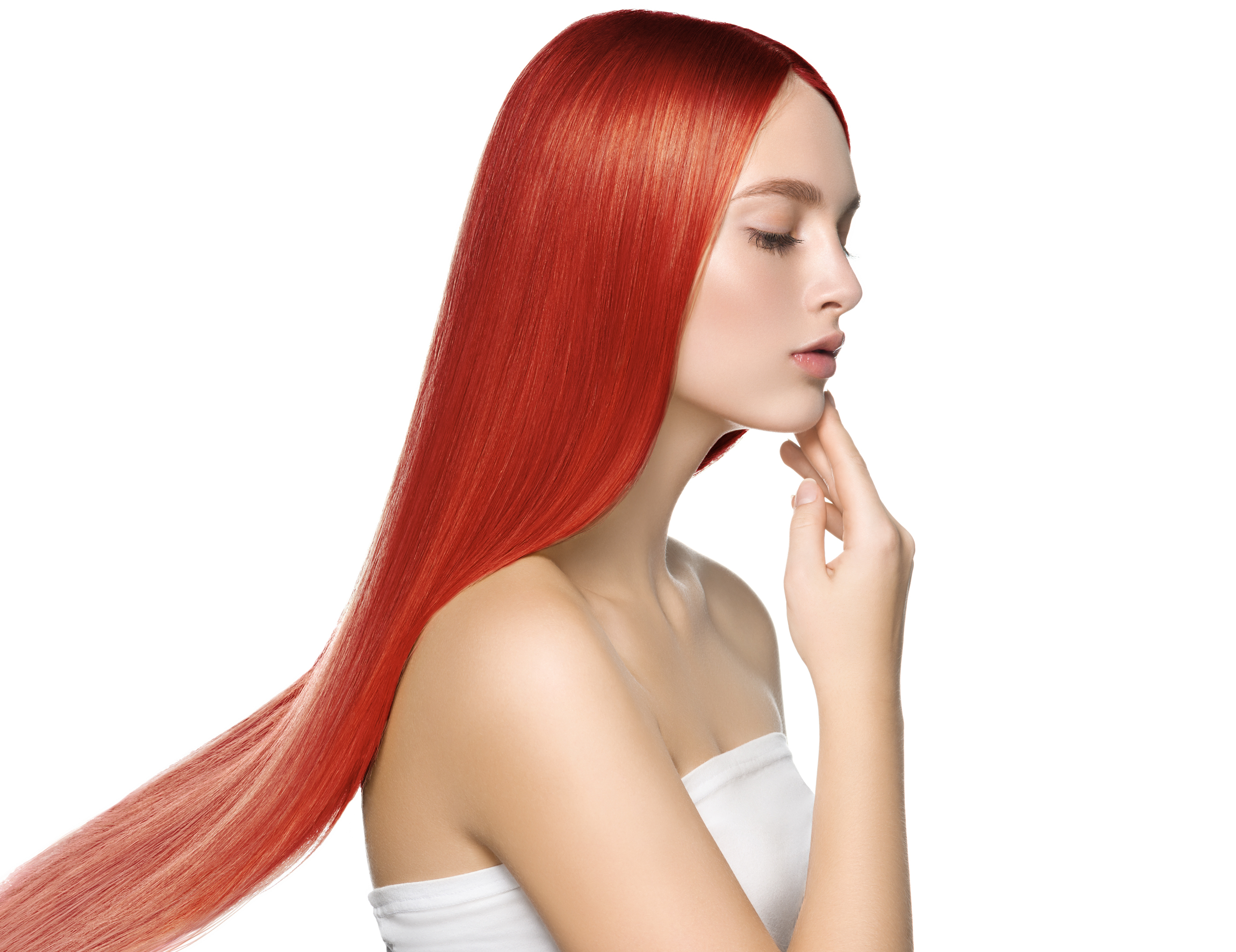 A beautiful girl with her dyed flame red hair