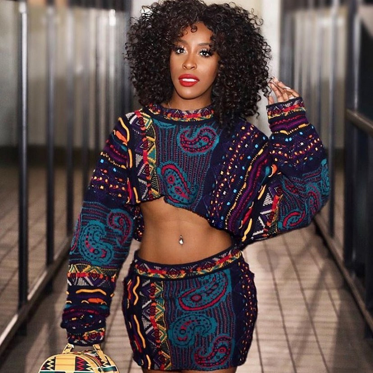 Curly hair and sexy outfit