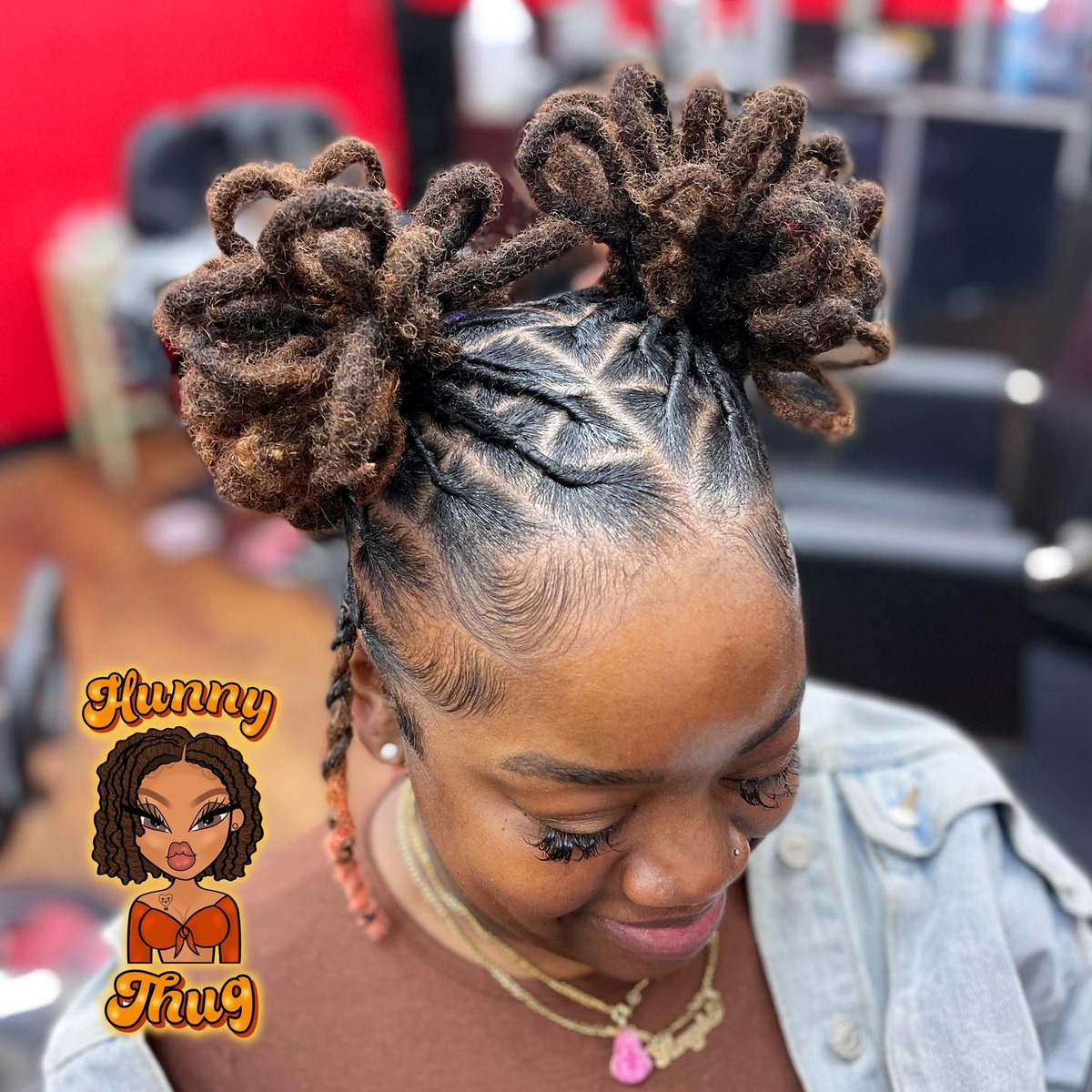 Double petal buns for dreads