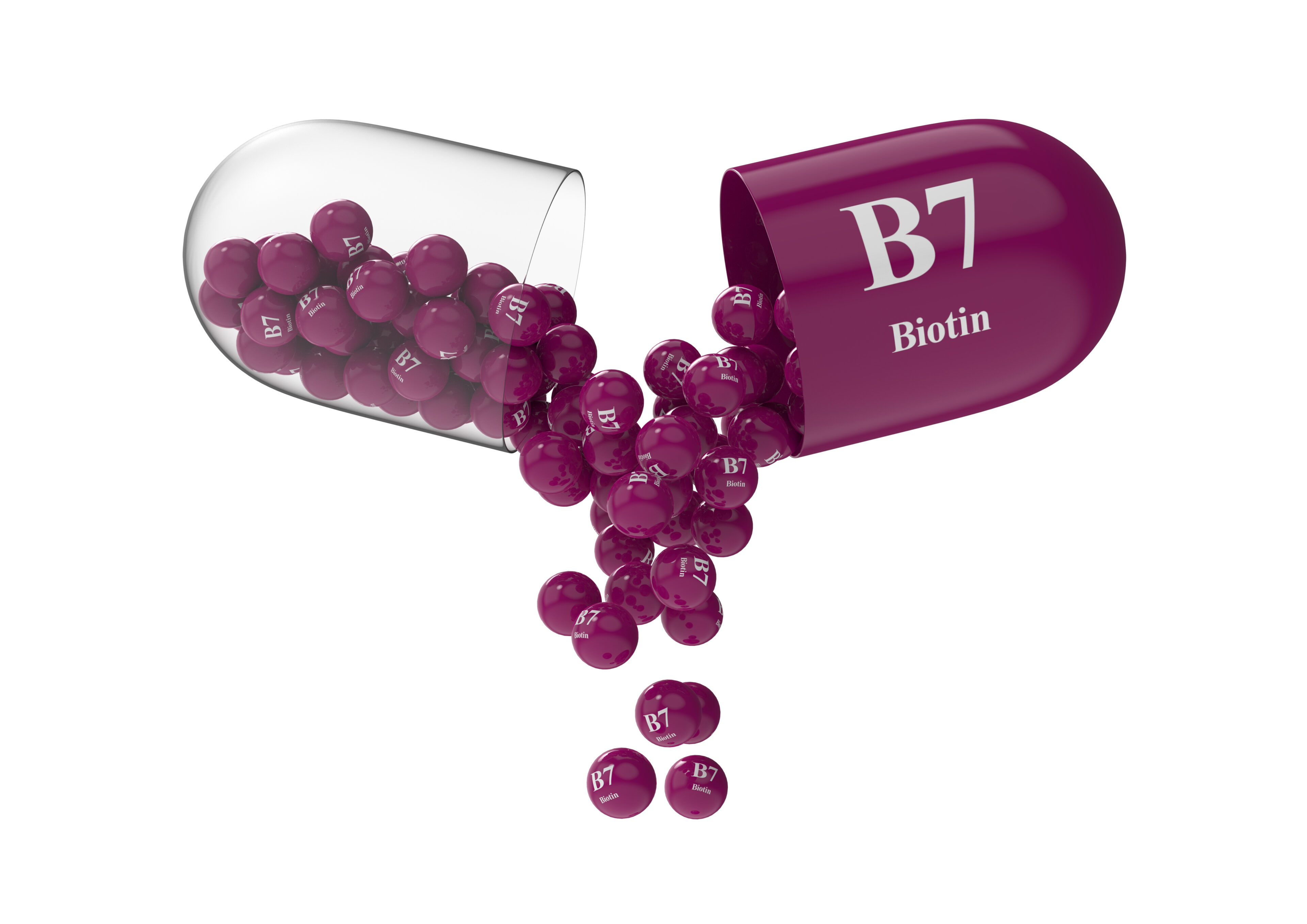 Open capsule with b7 biotin from which the vitamin composition is poured