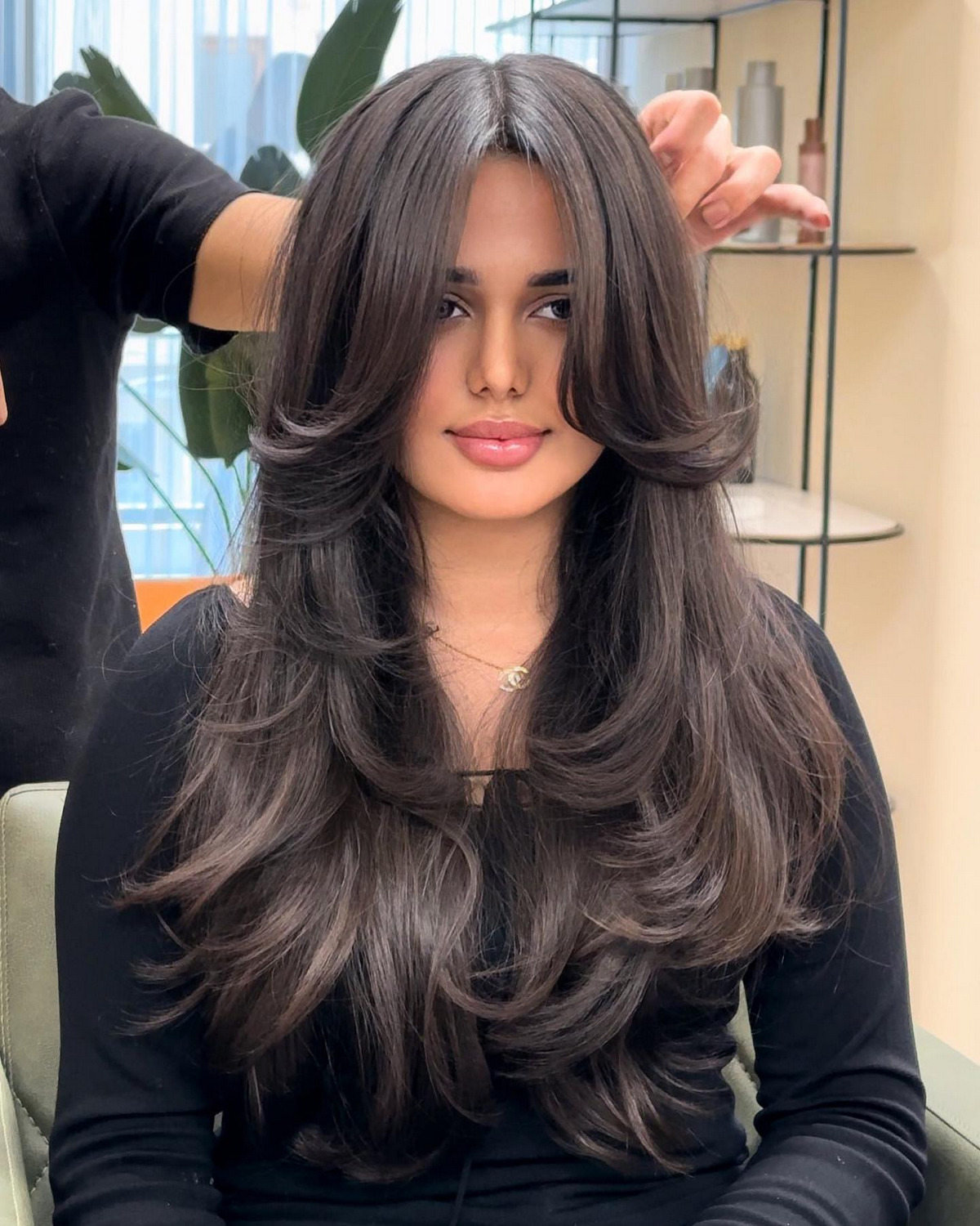 Long layers hairstyle for round face