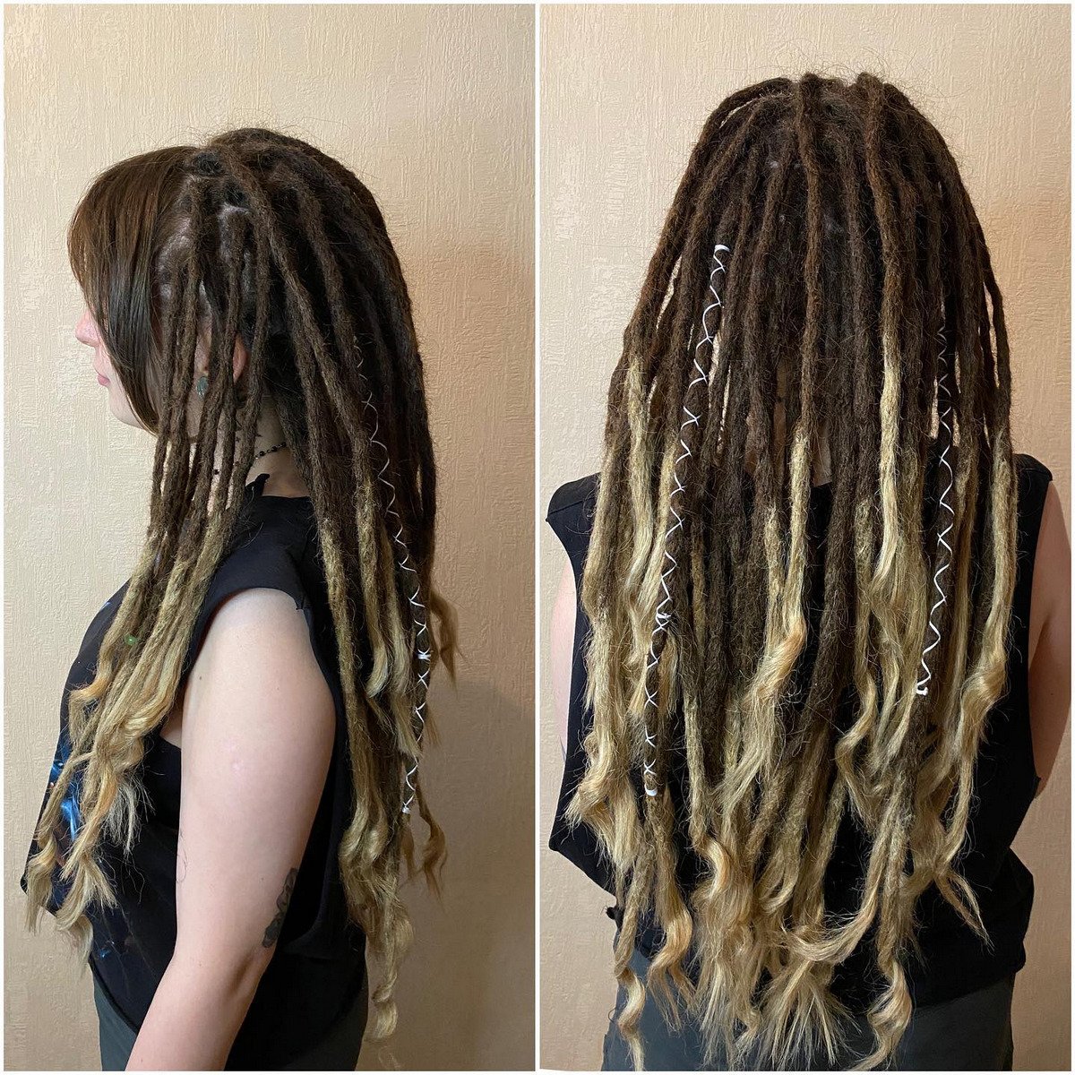 Natural dreads with synthetic length 