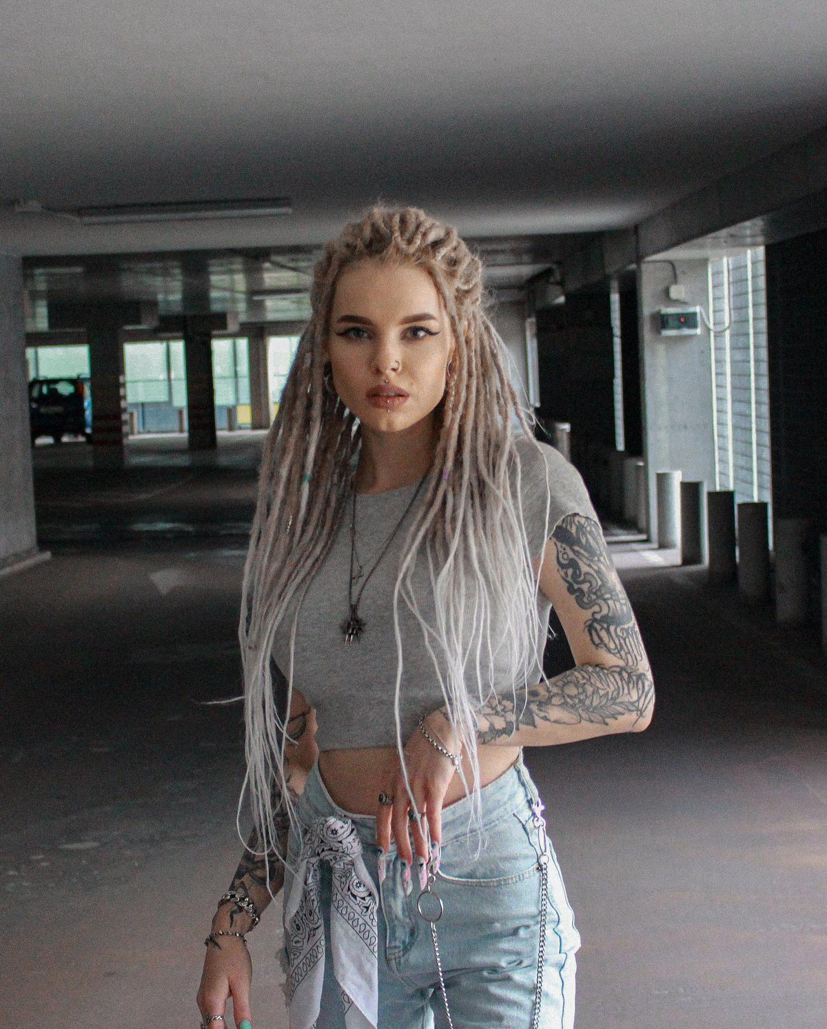 Rock style with white dreads 