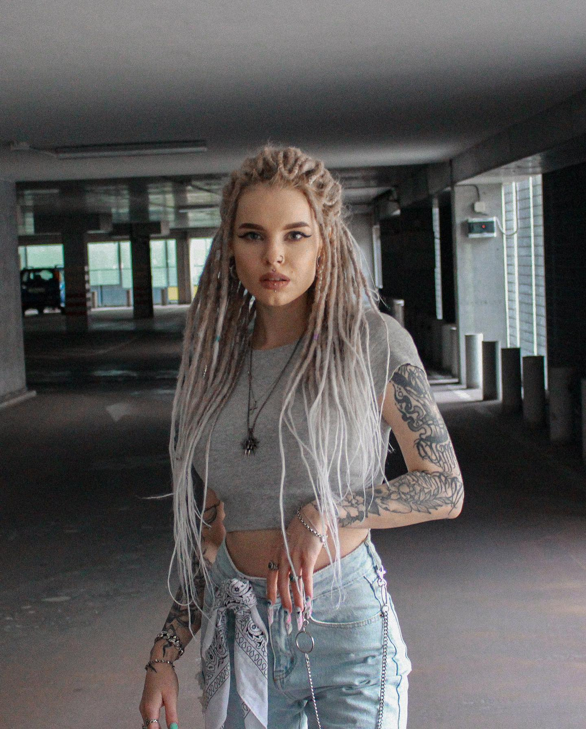 Rock style with white dreads