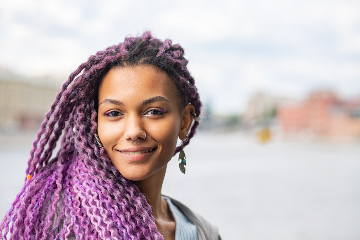 The Results of dying your hair purple with medium skin tone