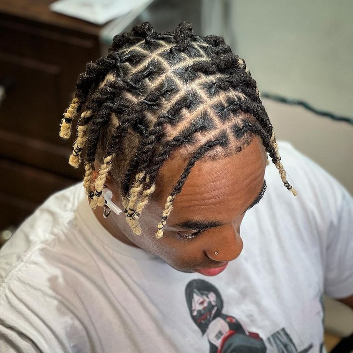 Taper Fade Dreads With Highlighted Tips