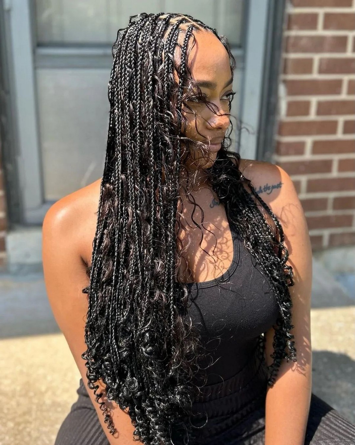 Jet Black Bohemian Knotless Braids