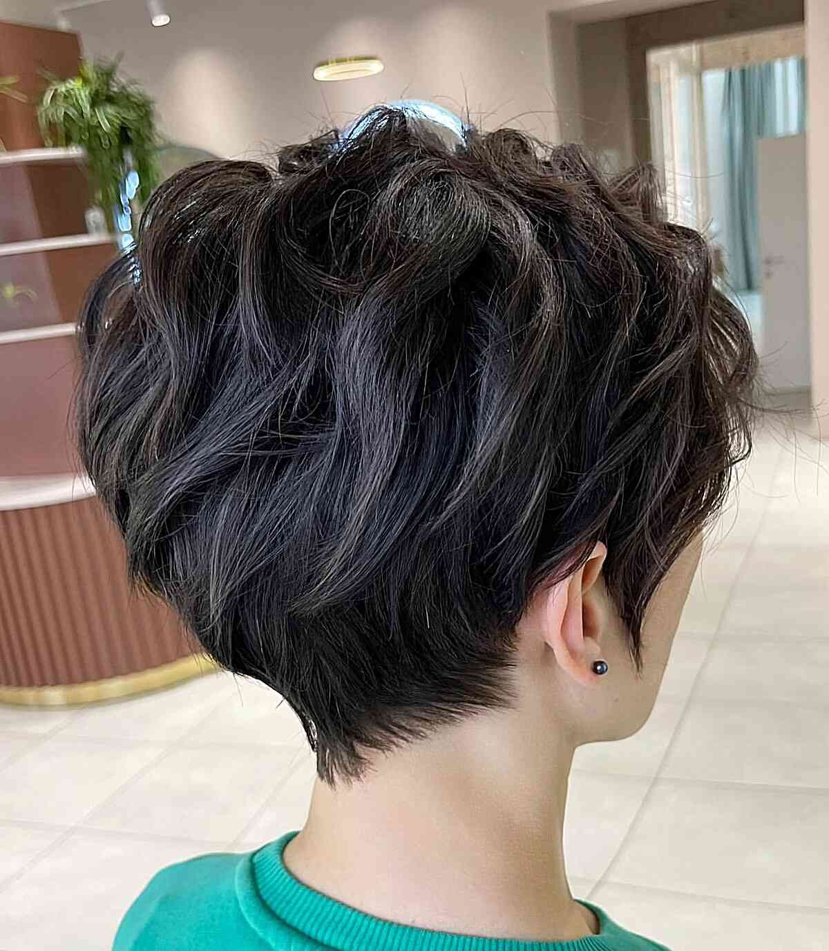 Jet Black Pixie Bob With Layers Stacked