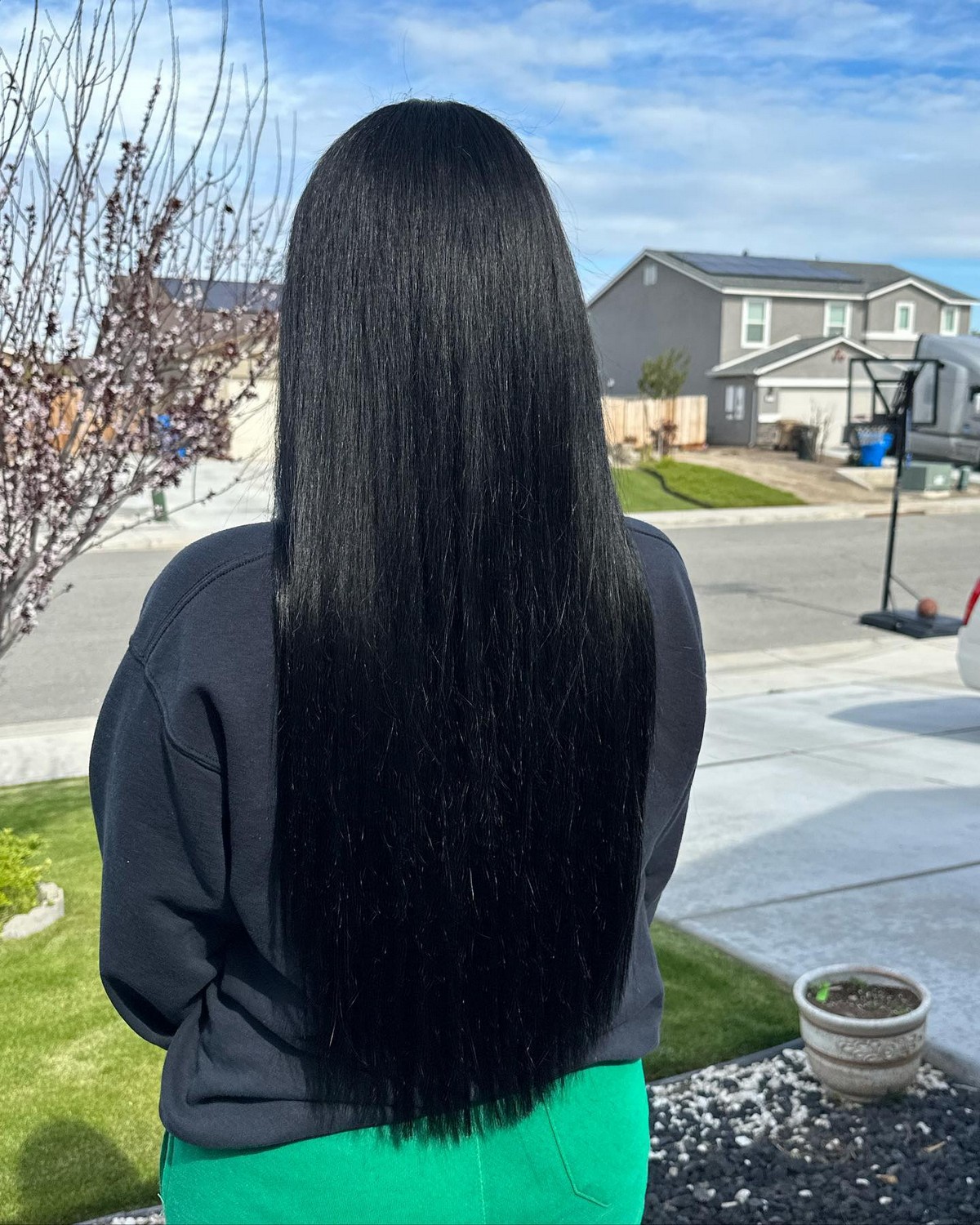 Jet Black Long Straight Hair