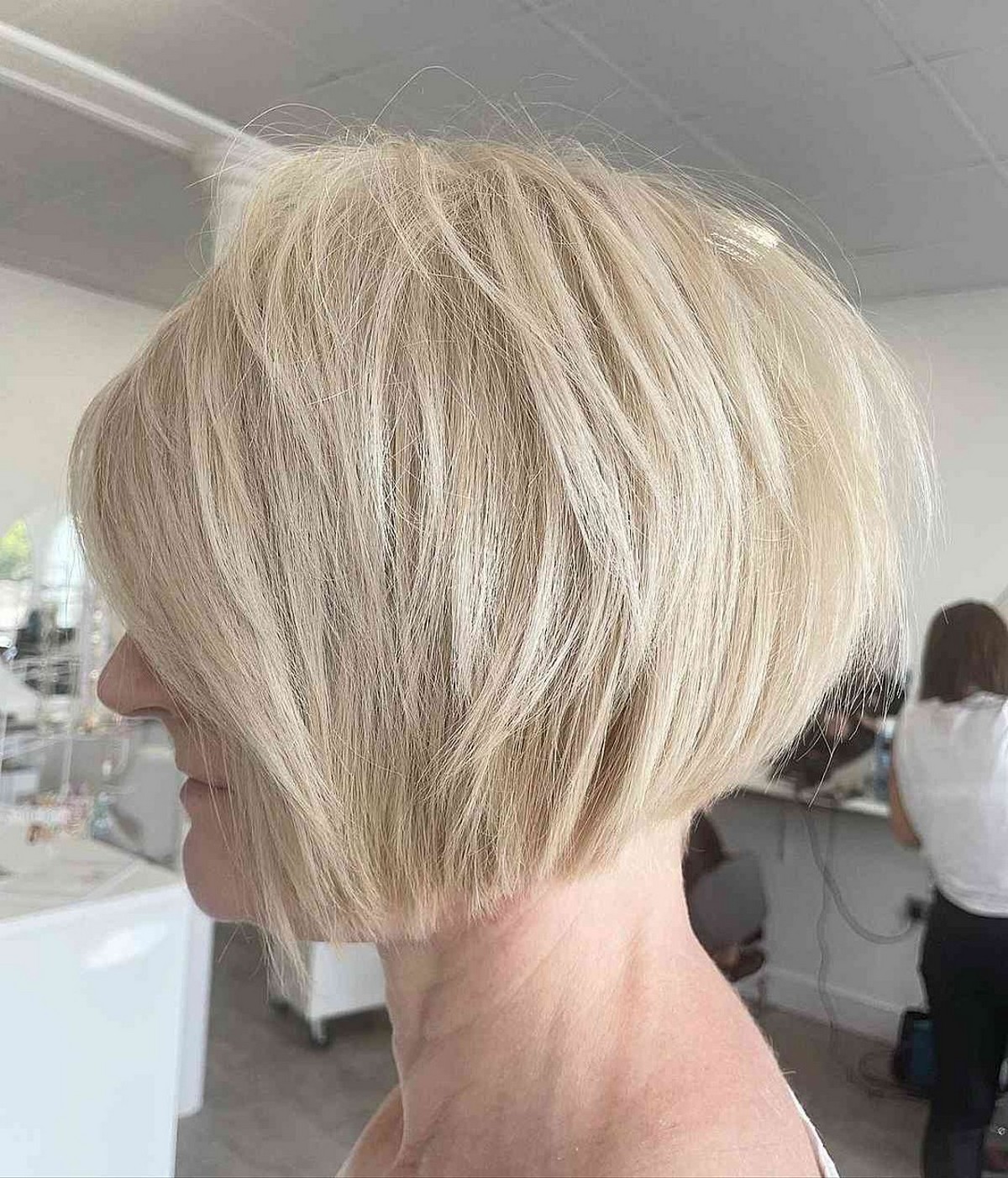 Bleach Blonde Stacked Textured Bob