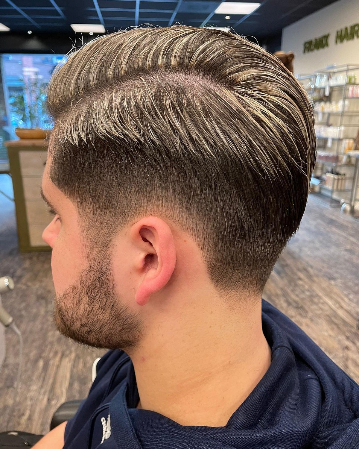 Long Comb Over Fade With Short Sides And Highlights