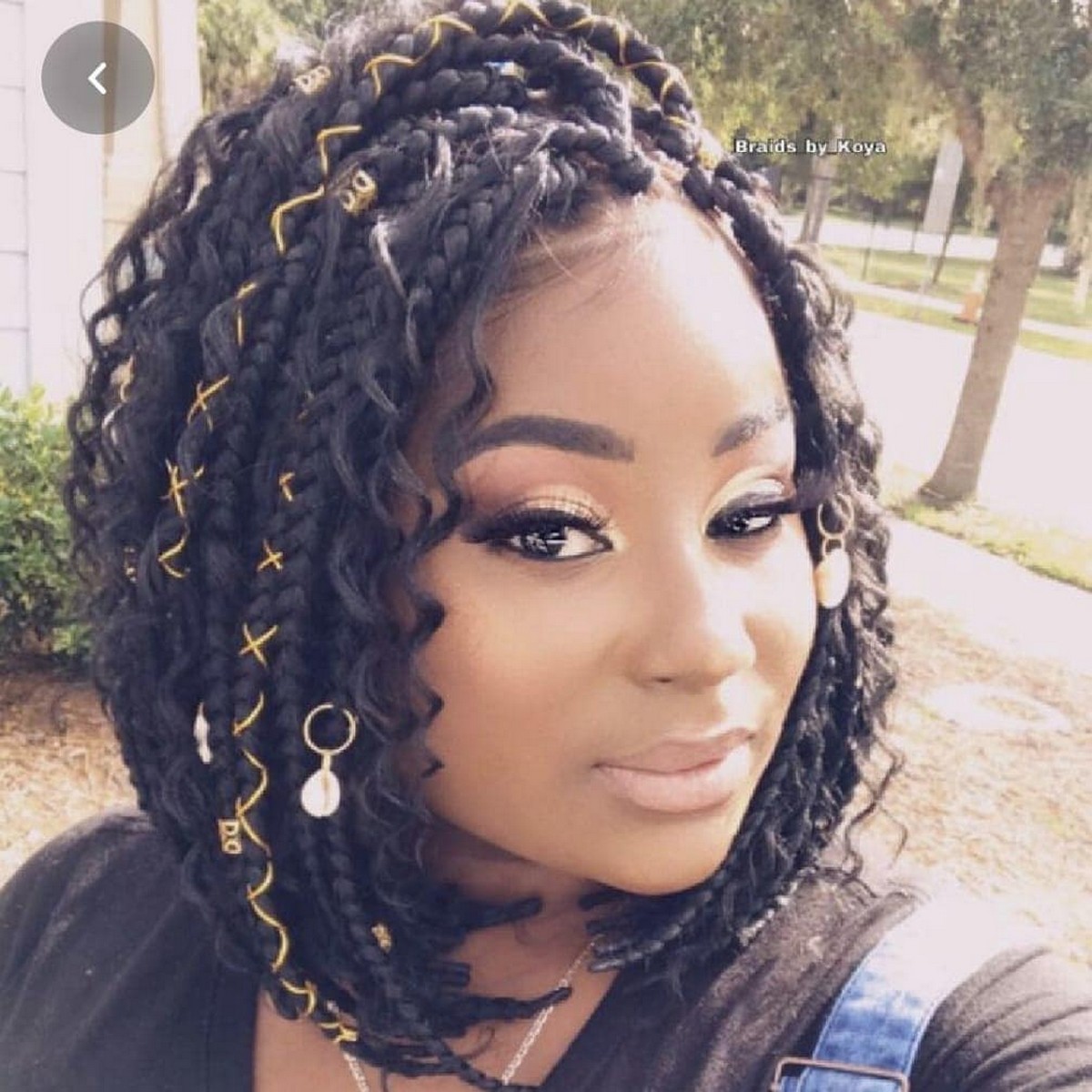 Bob Bohemian Box Braids With Strings And Braid Rings