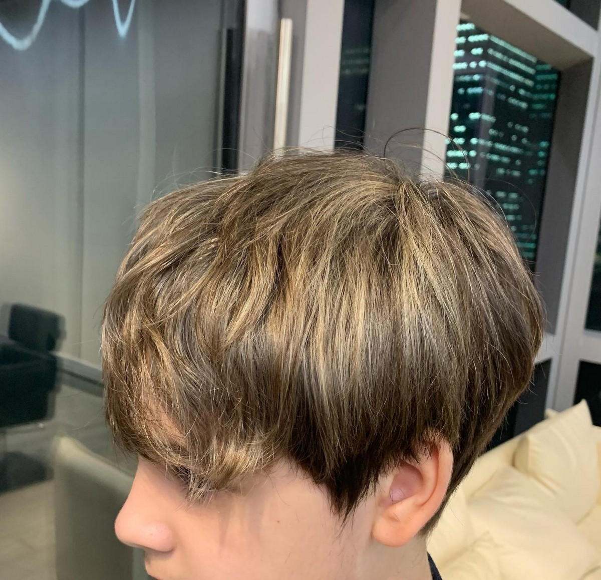 Long Fringe With Short Sides And Balayage Highlights
