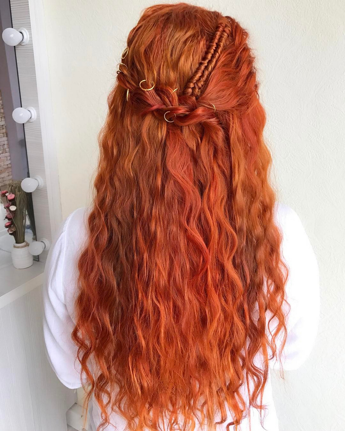 Frizzy Wavy Half Updo For Long Hair