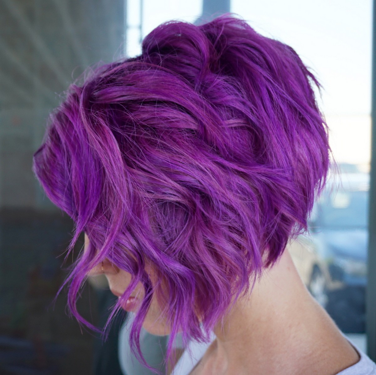 Purple Wavy Stacked Bob