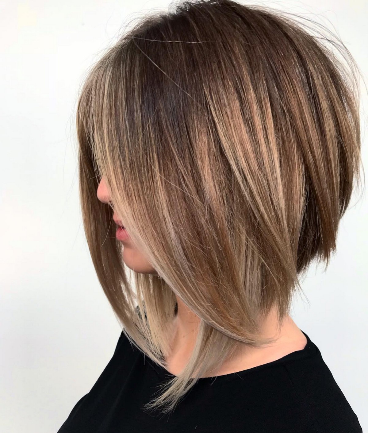 Long Stacked Bob With Balayage Hair