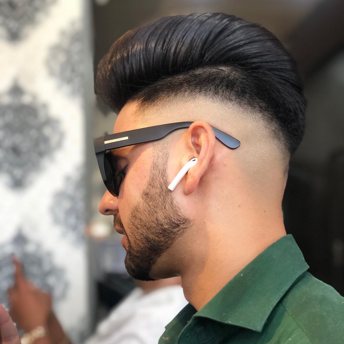 Side part with faded beard