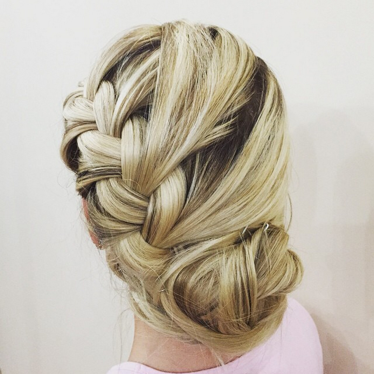 Diagonally Braided Updo Fizzyy Hair With Bun