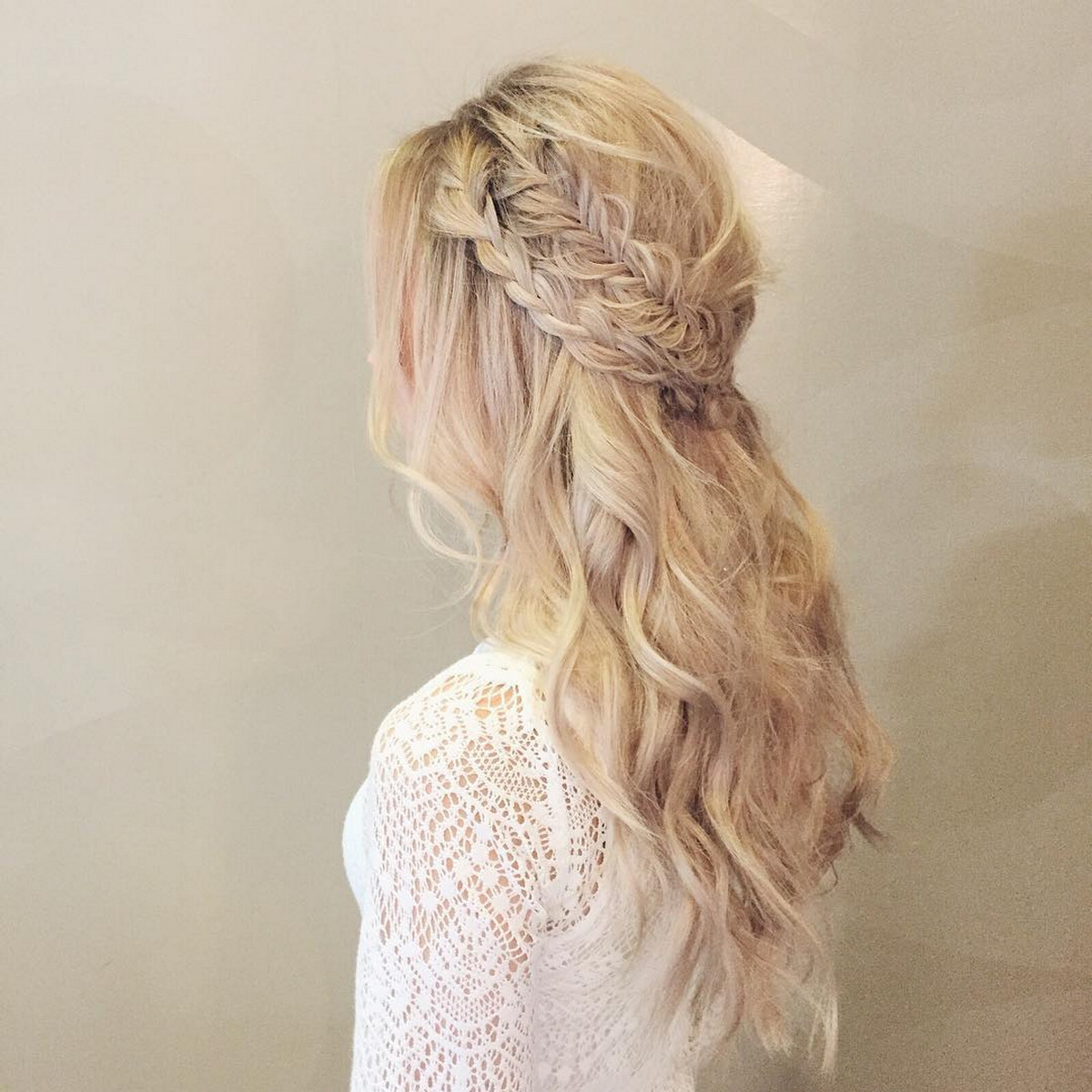 Half Updo With Braided Crown For Curly Wavy Hair