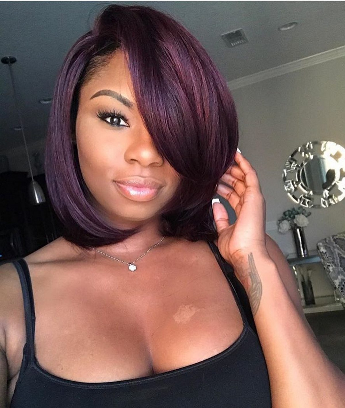 Purple Bob With Long Bangs
