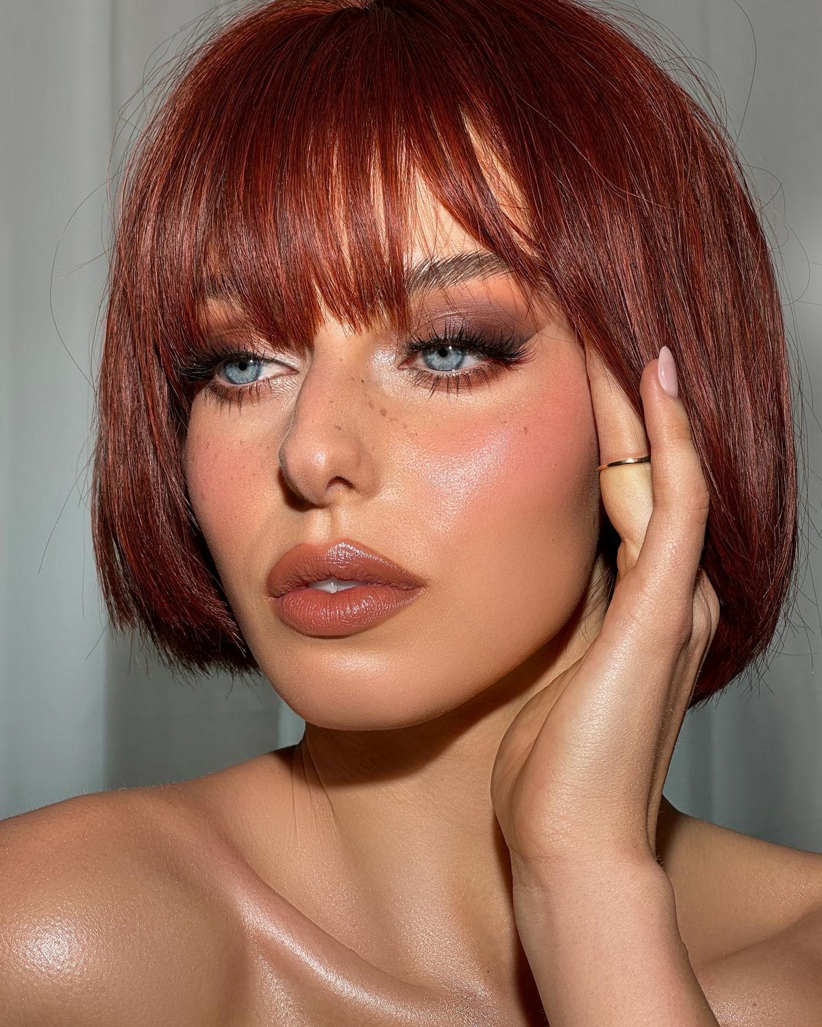 Choppy Bang With Red Bob Hairstyle