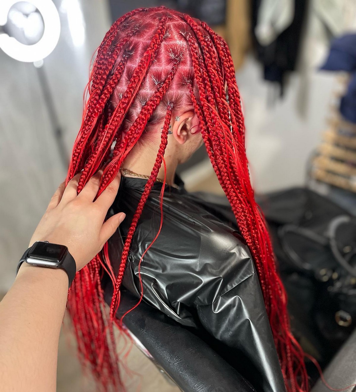 Red Knotless Bohemian Braids