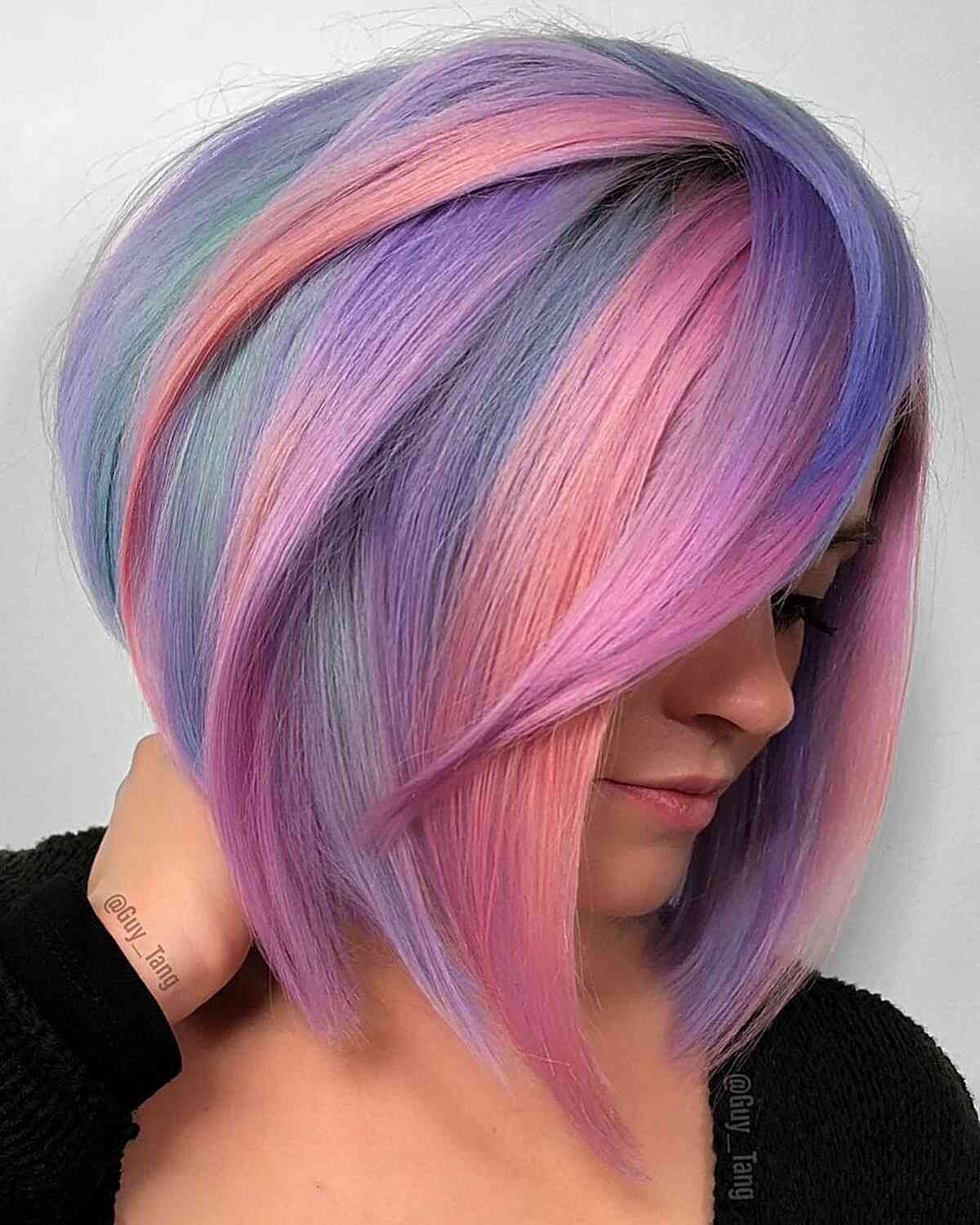 Rainbow Stacked Bob With Bangs