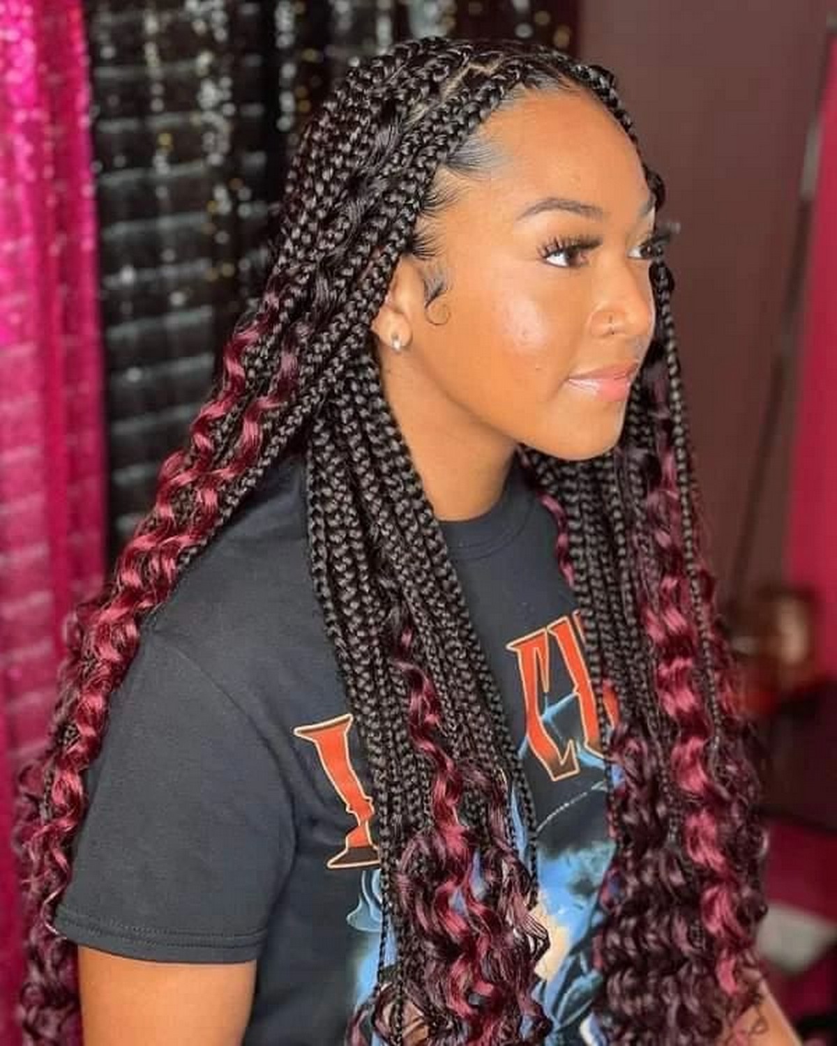 Burgundy And Black Bohemian Box Braids