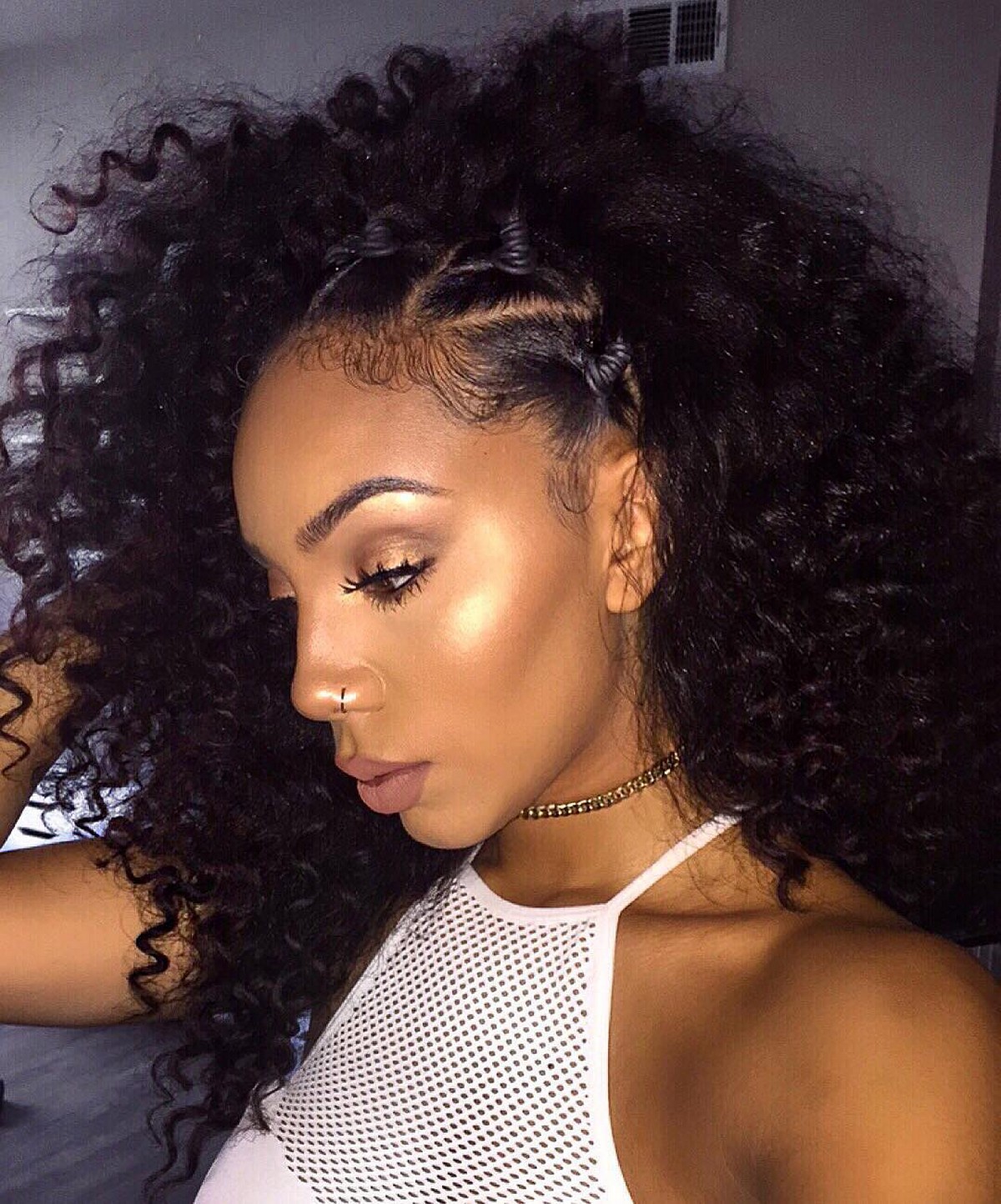 Curly Sew In With Bantu Knots