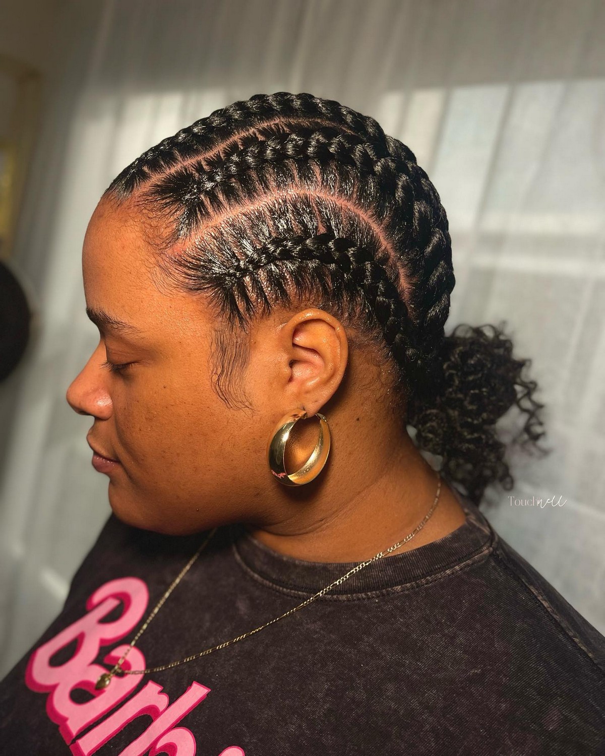 Stitch Braids With Curly Bun