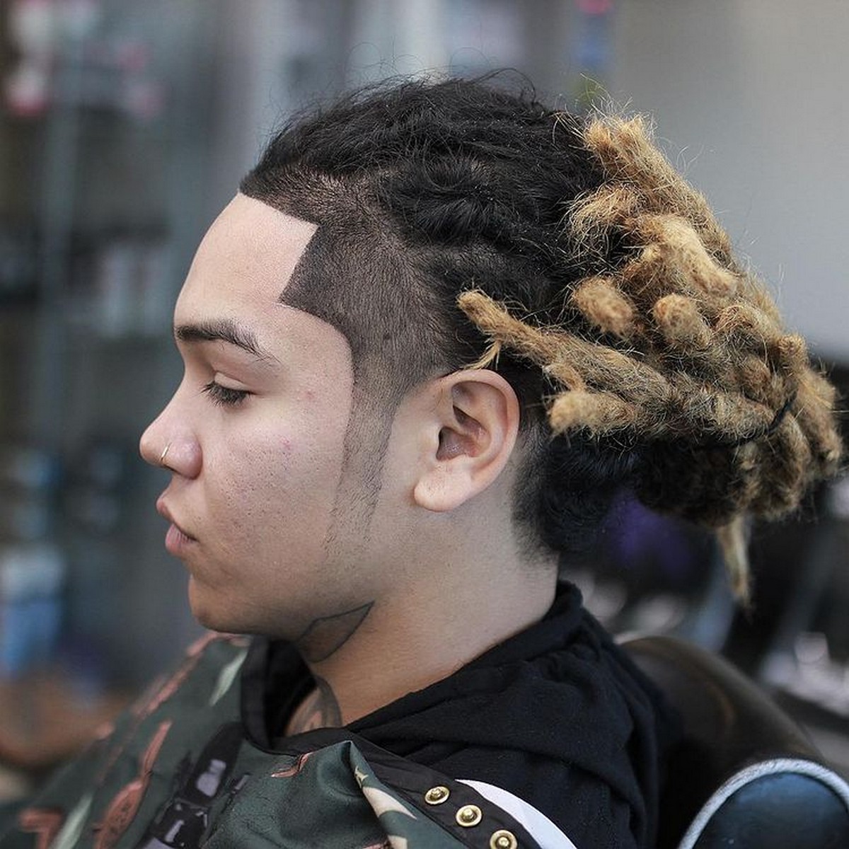 Taper Fade With Brown-to-Blonde Braided Dreads