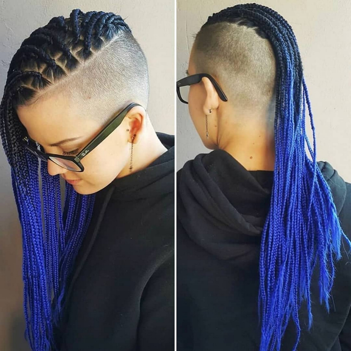 Blue Knotless Braids With Shaved Hairstyles