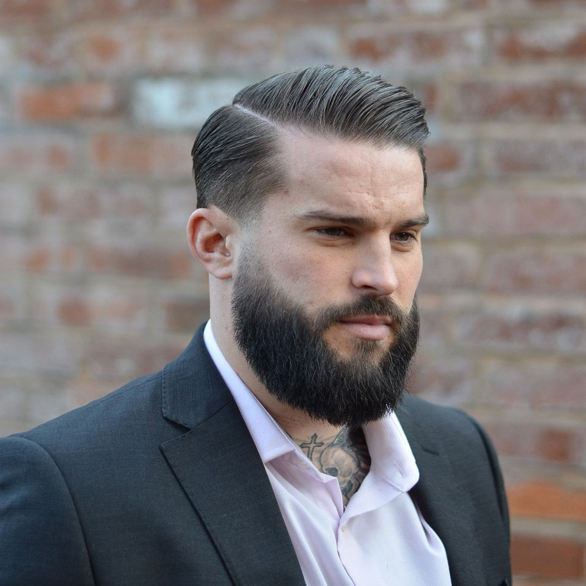 Combover With Accurate Side Part And Facial Hairstyle