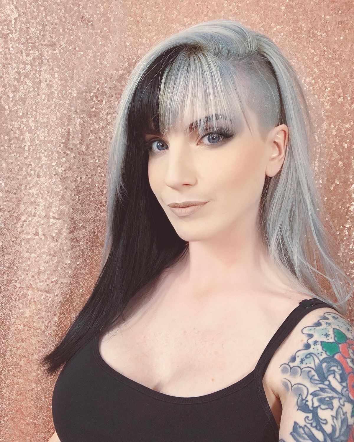Half-Shaved Head Hairstyle With Thin Bangs