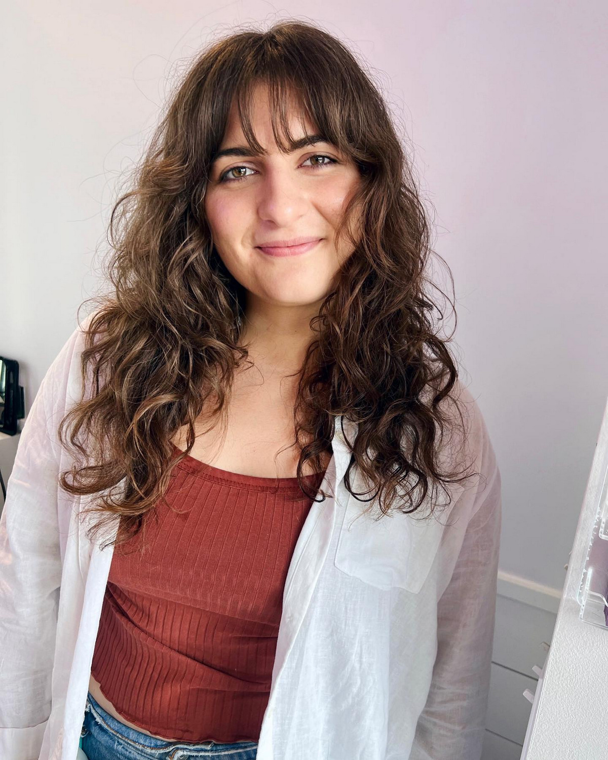 Long Curly Hair With Wispy Bangs