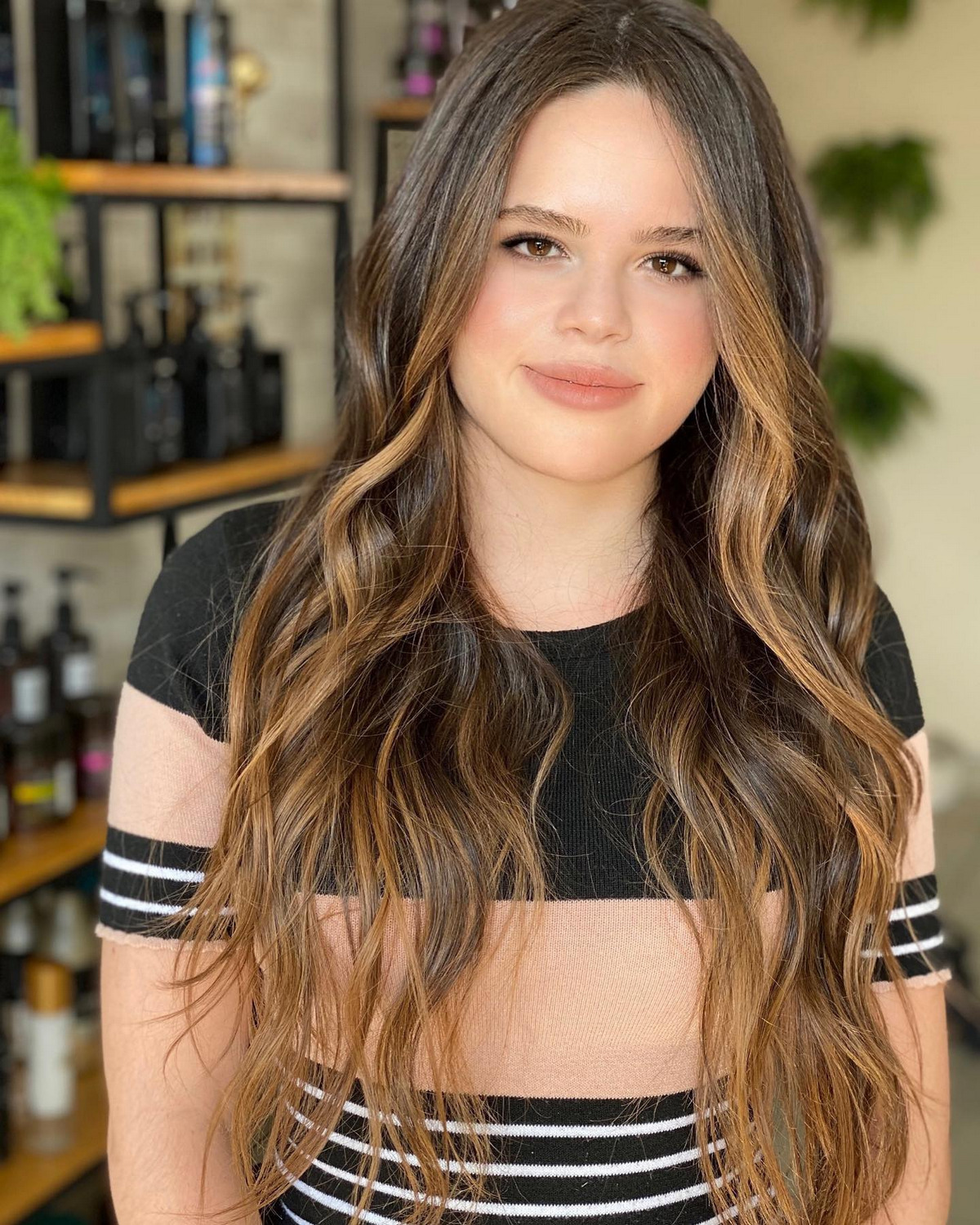 Long Waves Hair With Caramel Highlights
